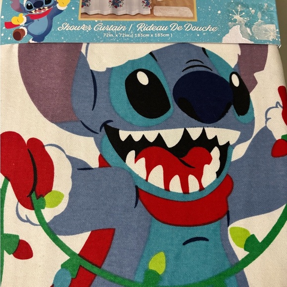 Disney Lilo & STITCH Christmas Holiday Themed Fabric Shower Curtain NEW 72x72 - Picture 2 of 4
